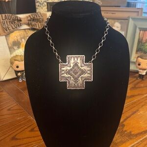 Southwest Style Fashion Silver Cross Pendant Necklace